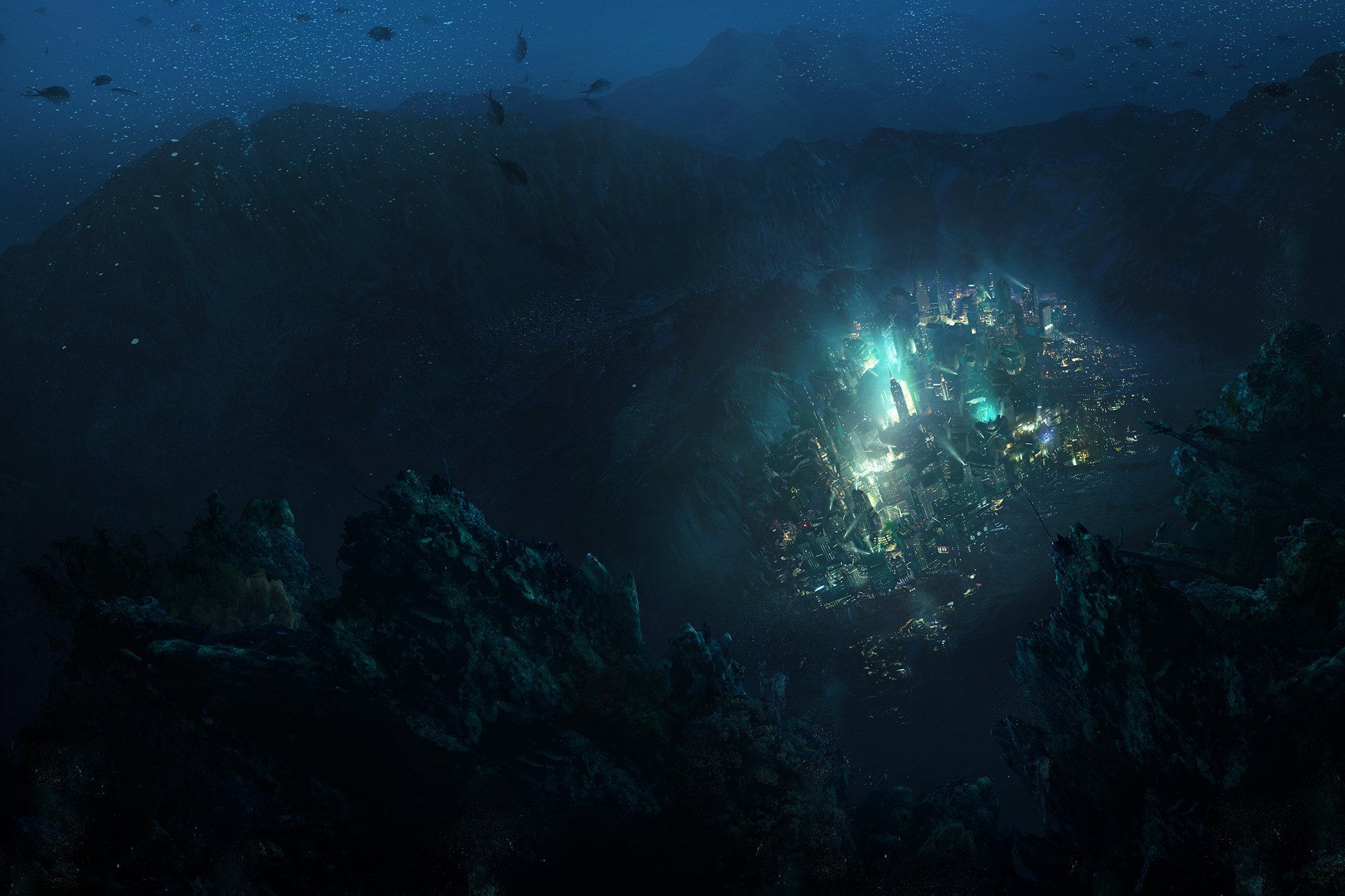 Deep scene. Bioshock Rapture. Подводный океан восторг биошок. Биошок фон. Подводный город Атлантис.