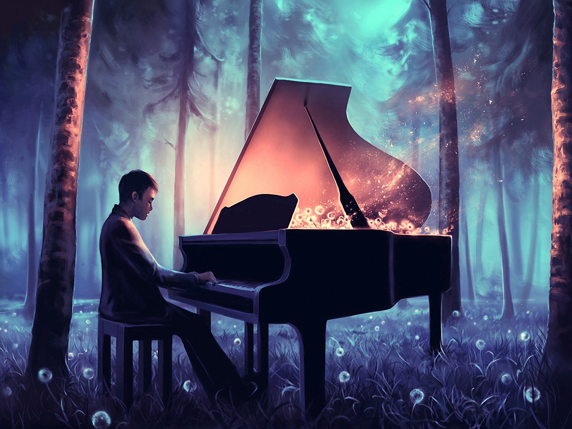 Хорошая грустная музыка. Сирил Роландо художник картины. Французский художник Сирил Роландо. Пианино в лесу.