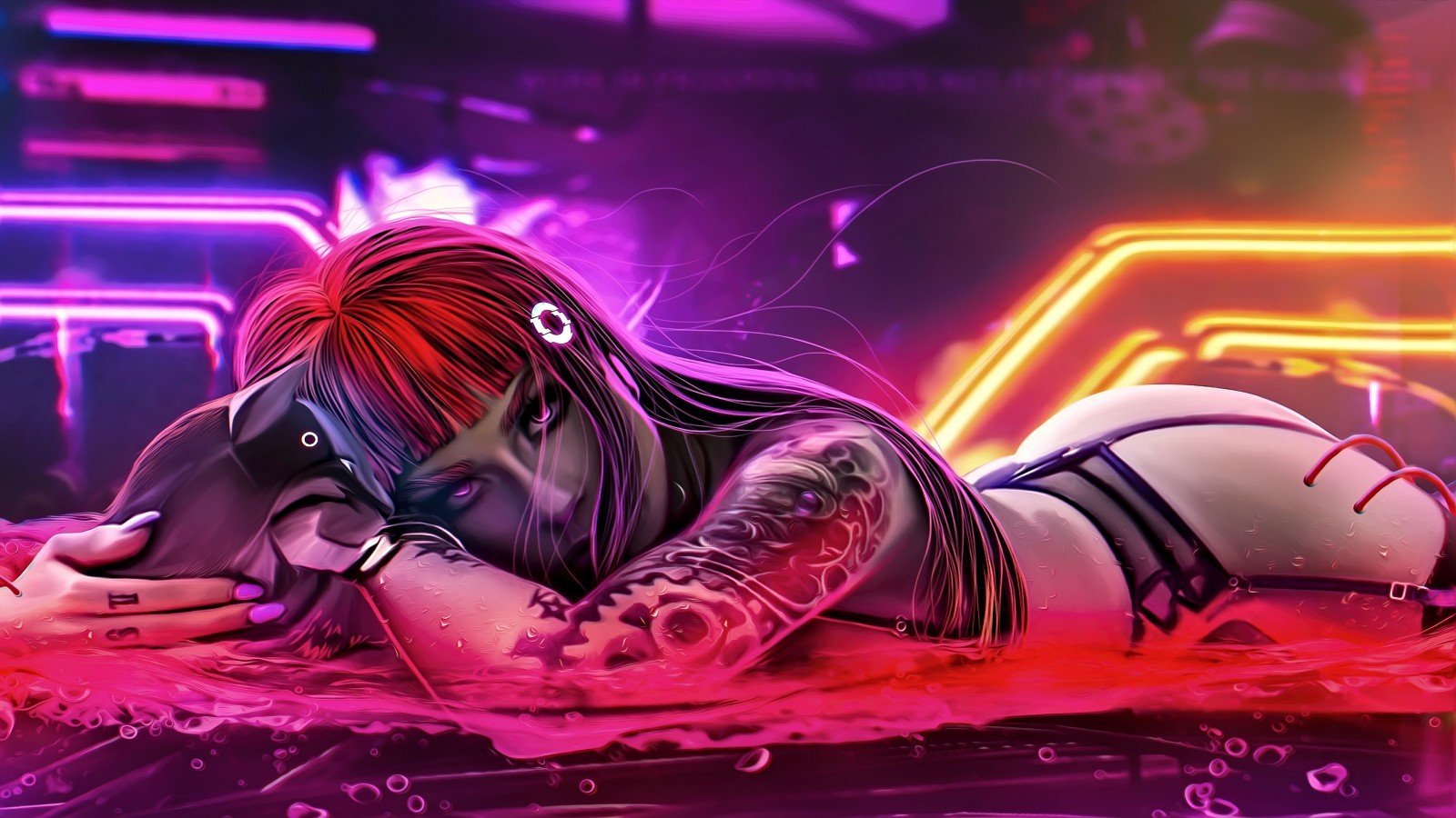 Cyberpunk girl art neon фото 6