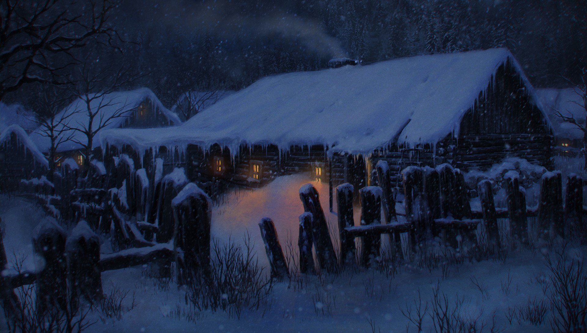 Зимняя деревня фэнтези