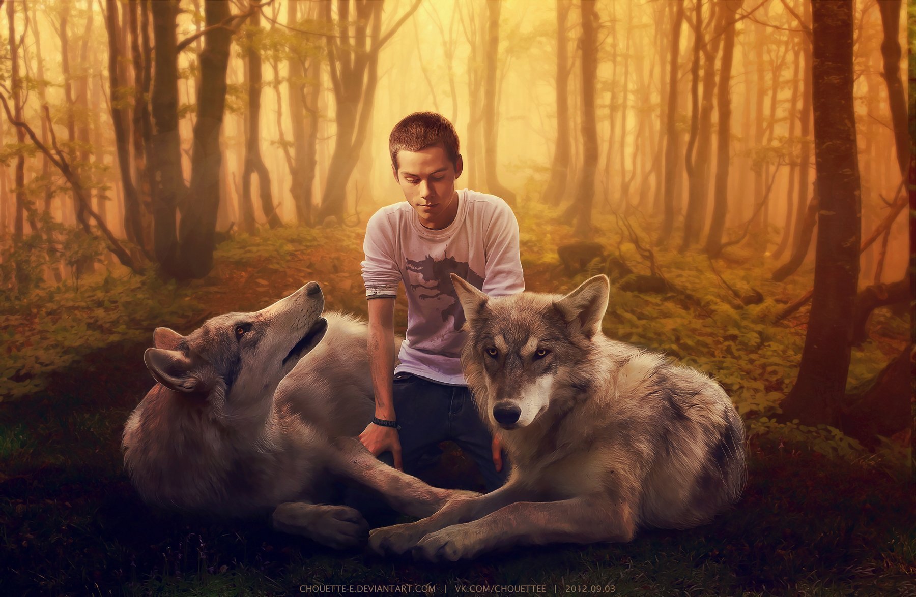 Волк стал человеком. Стайлз Стилински в лесу с волком.