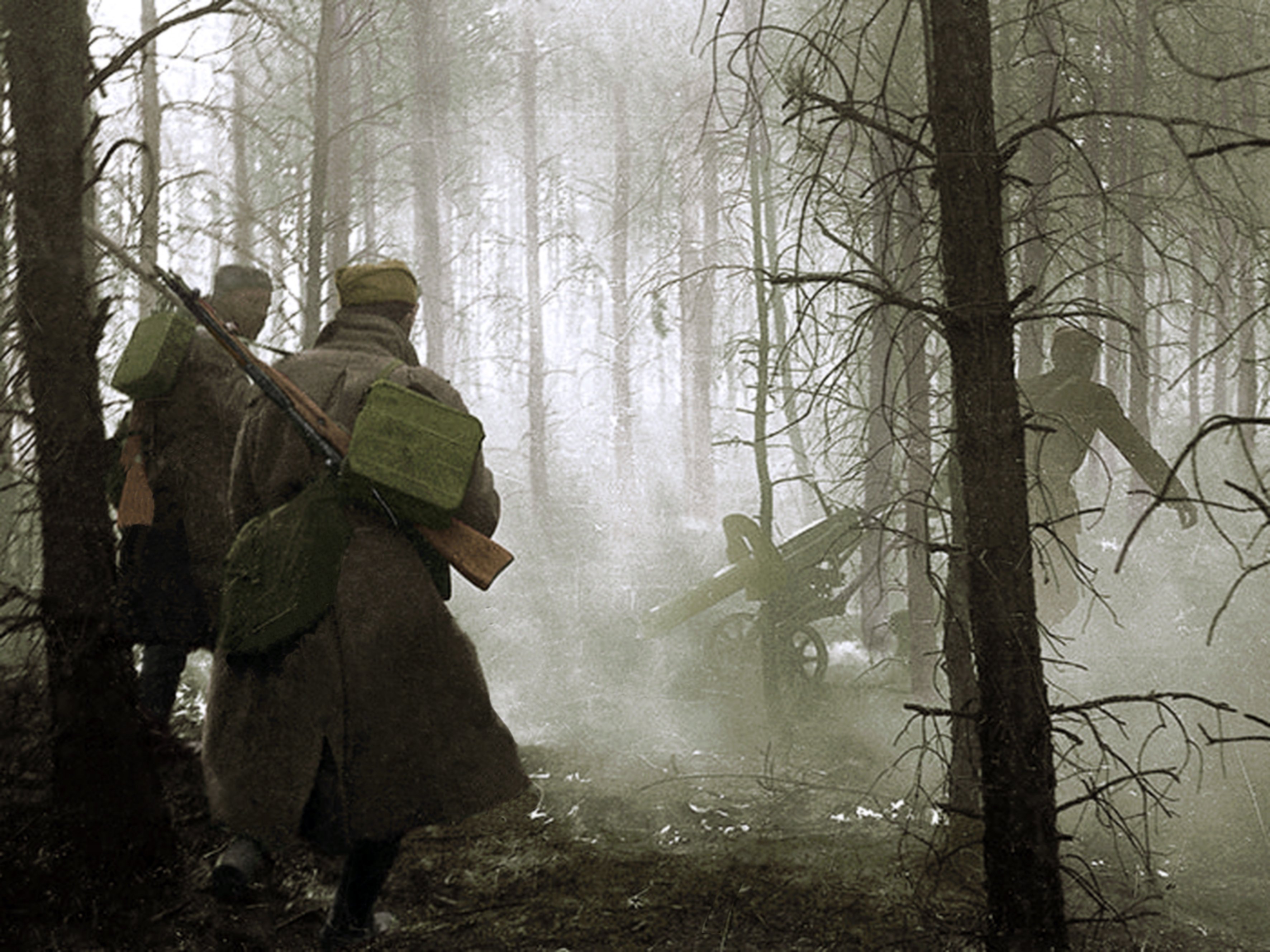 Партизан оне. Бойцы ВОВ 1941 В лесу\. Лес война.