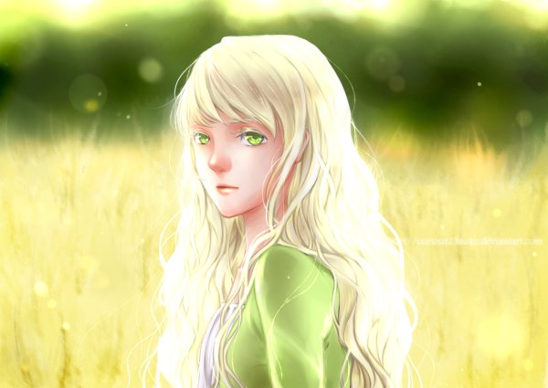 Блондинка аниме арт с зелеными глазами (65 фото)