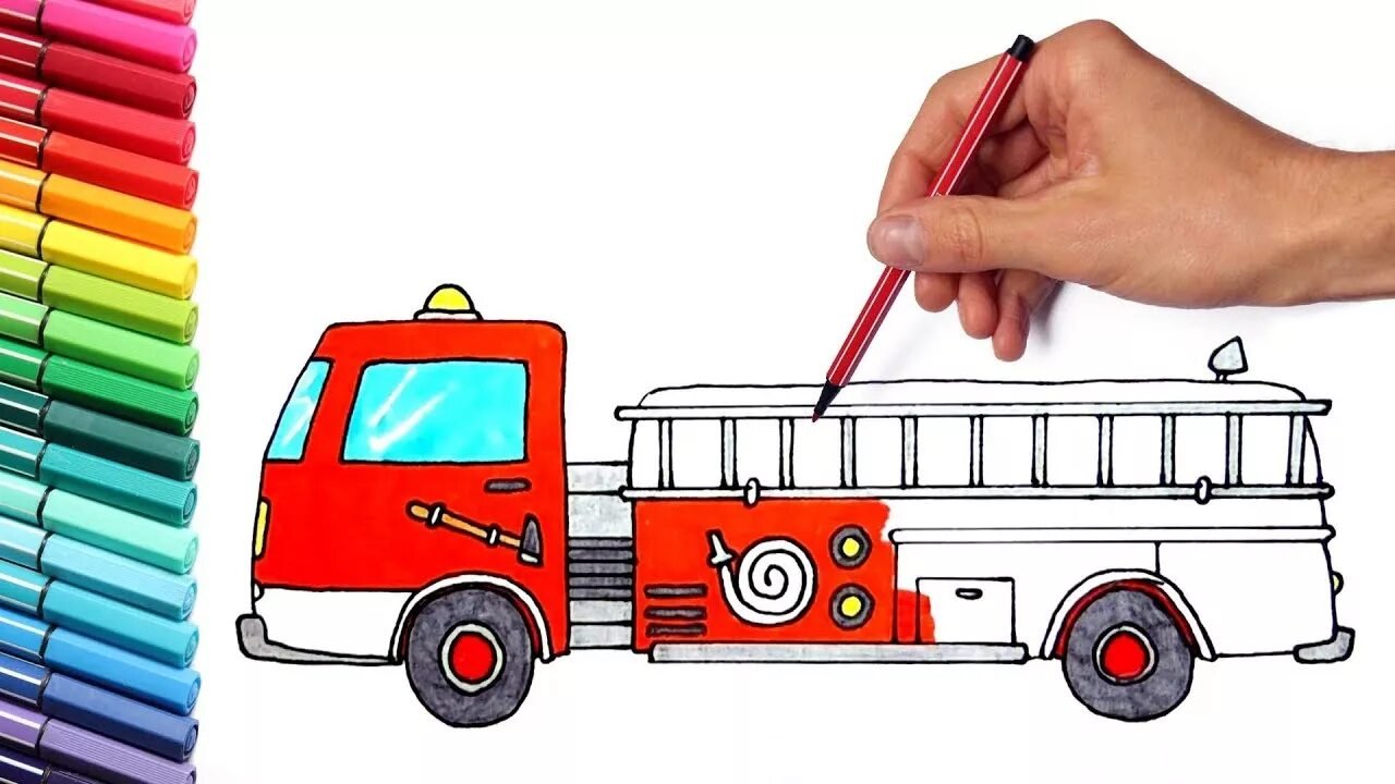Пожарная машина поэтапно. Рисование пожарная машина. Пожарная машина рисунок. Пожарная машина для детей. Поэтапное рисование пожарной машины.
