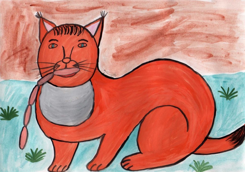 Иллюстрация к рассказу кот ворюга. Кот Баюн к Паустовский. Кот ворюга. Кошка детский рисунок. Детские рисунки кошек.