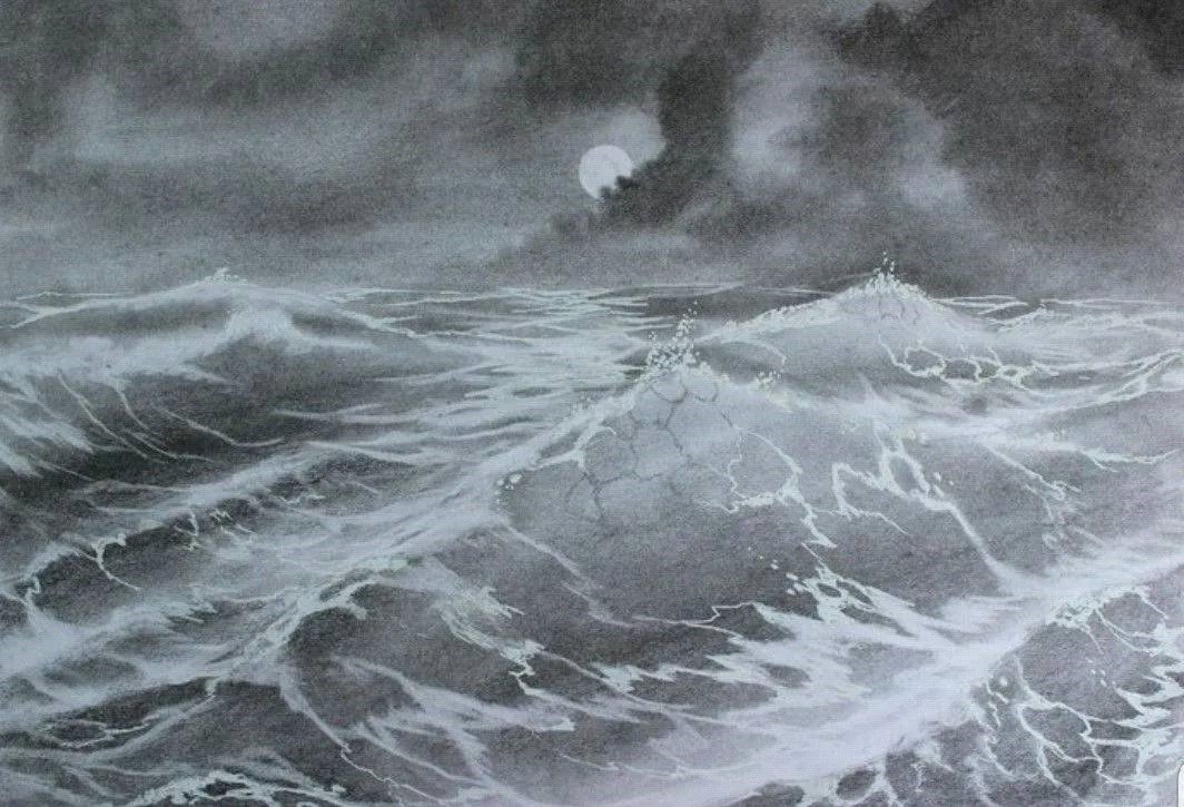 Как пишется шторм. Море карандашом. Море углем. Буря на море. Волны карандашом.