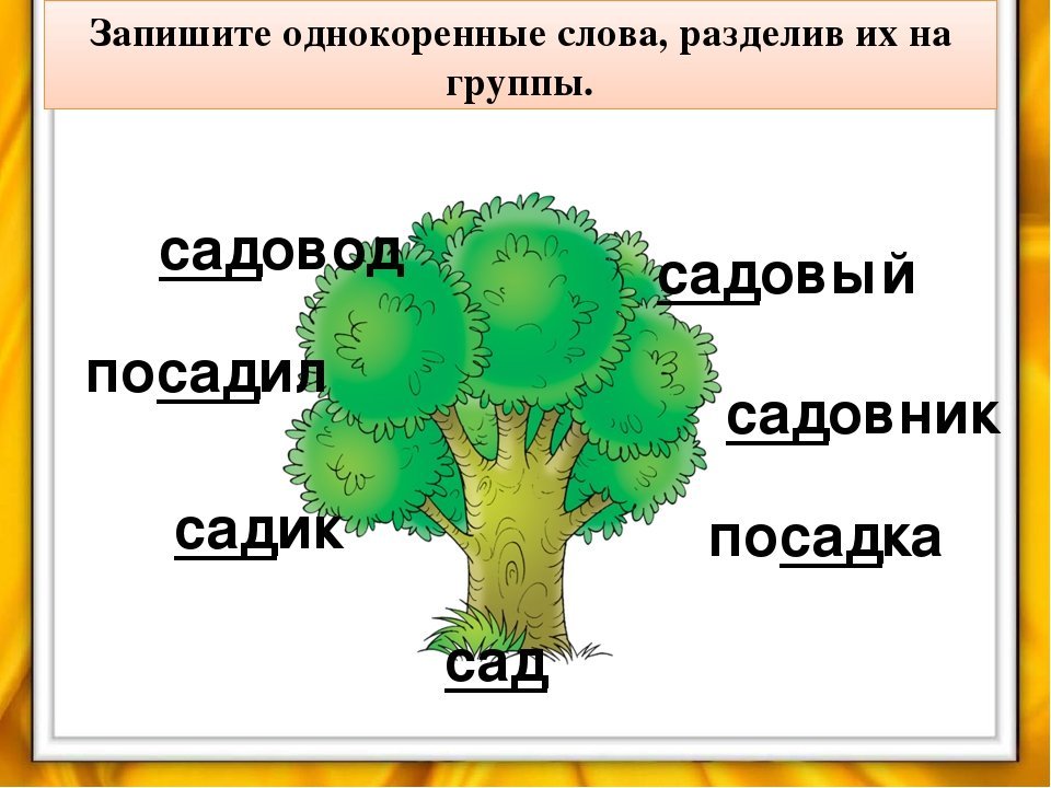 1 группа однокоренных слов. Дерево с однокоренными словами. Дерево родственных слов. Дерево с однокоренными словами сад. Родственные слова сад.