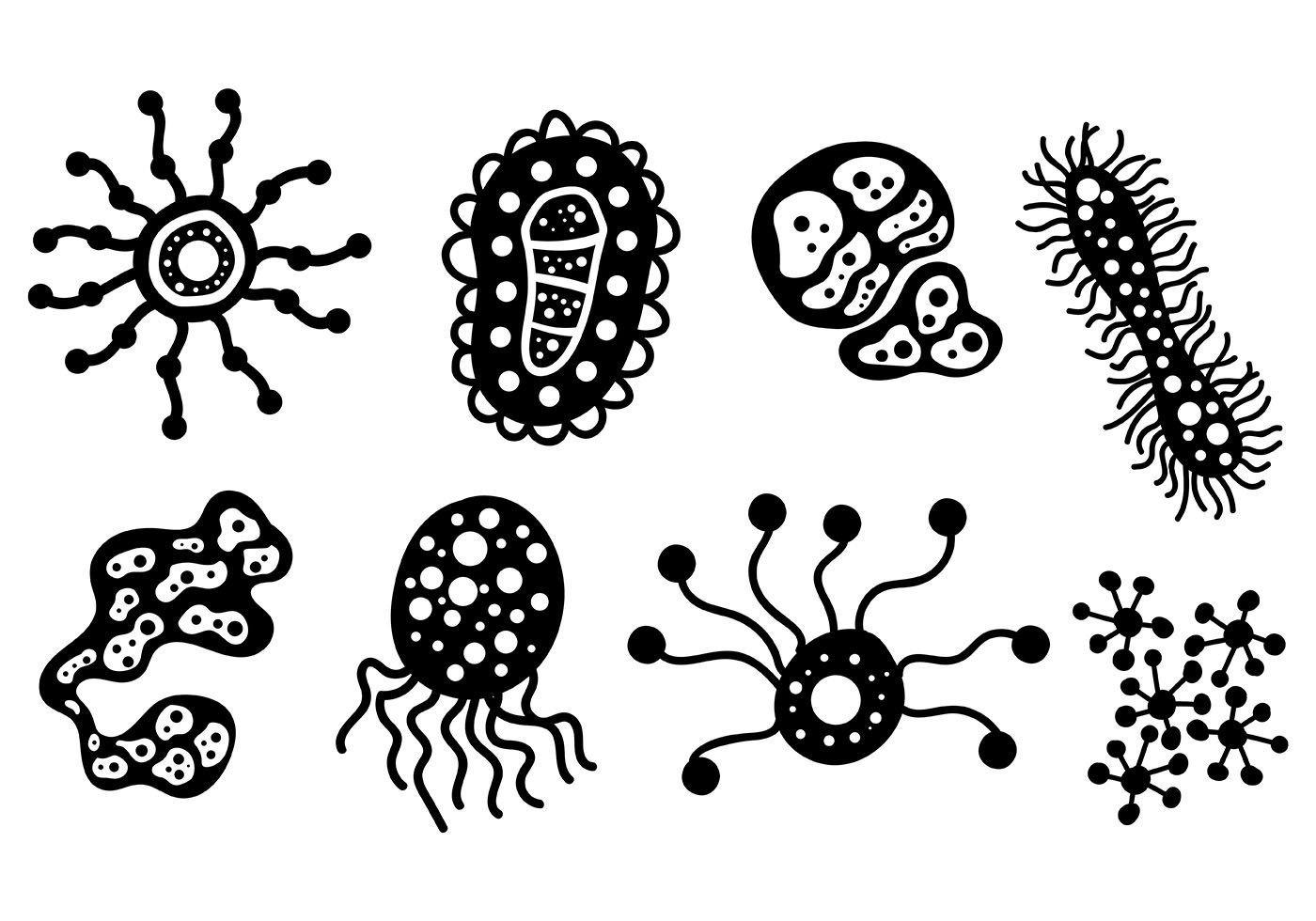 Бактерии вирусы грибы биология. Вирусы и бактерии вектор. Бактерии рисунок. Бактерии чб. Бактерии и вирусы микробиология.