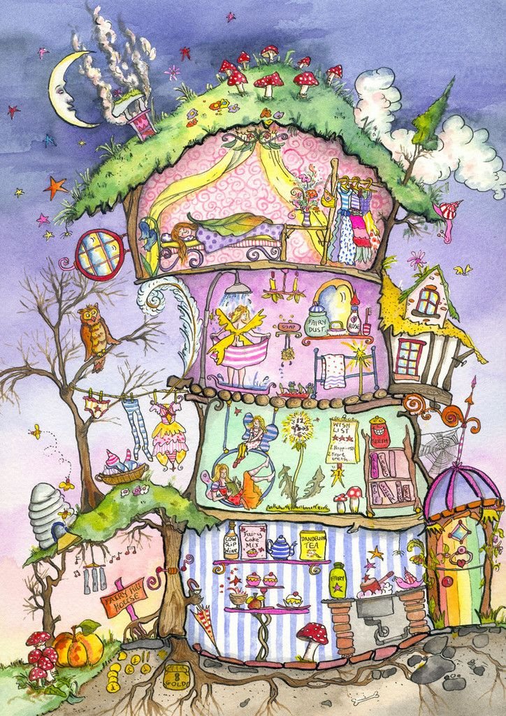 Поставь волшебный дом. Иллюстрации Аманды Ловерсид. Сказочный домик. Сказочные домики рисование. Сказочный дом в разрезе.