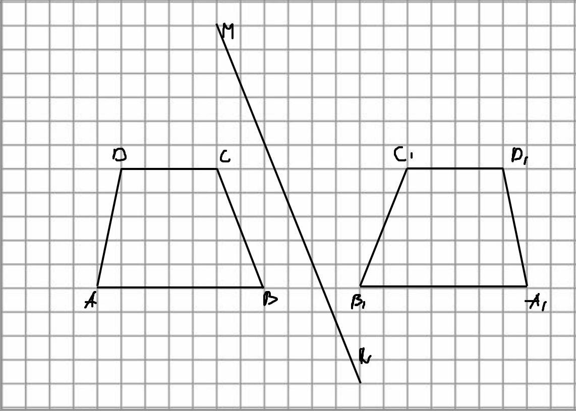 Симметрия трапеции относительно прямой. Построить симметричную фигуру относительно прямой. Построение симметричных фигур относительно прямой. Построение фигуры симметричной данной относительно прямой. Начертить трапецию.