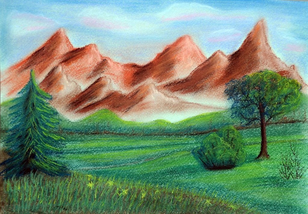 Рисунок красота гор окружающий мир. Горный пейзаж карандашом цветными. Пейзаж цветными карандашами. Природа цветными карандашами. Горы цветными карандашами.