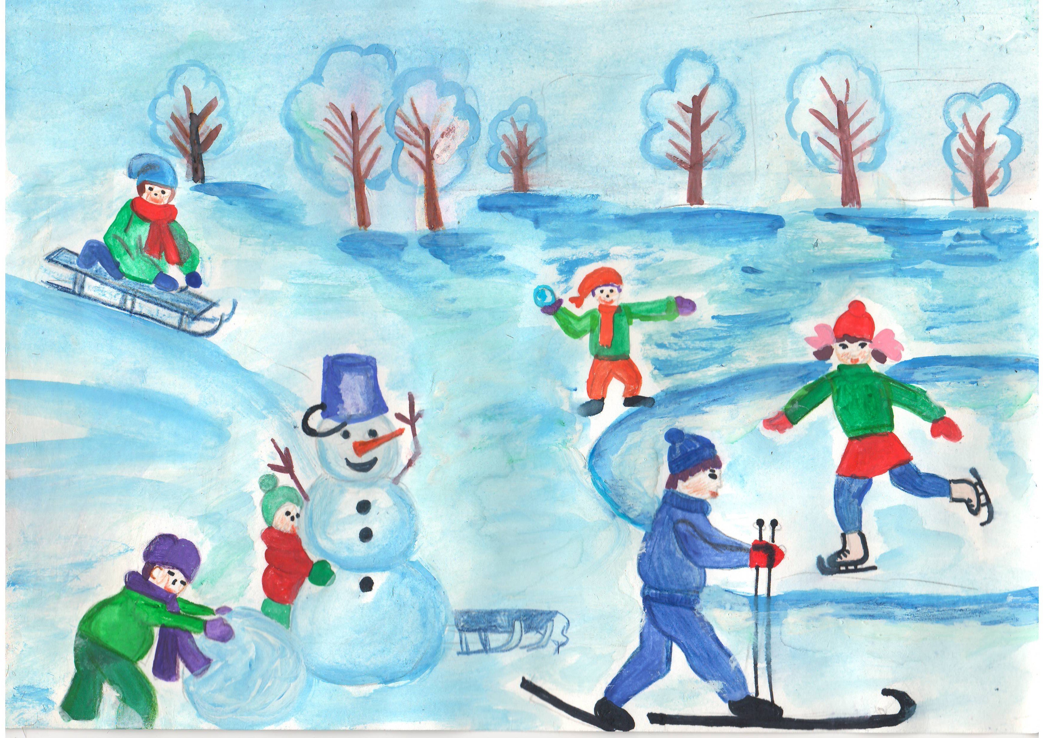 Рисунок зимних игр. Зимние забавы рисунок. Зимние рисунки для детей. Детские рисунки зимние забавы. Зимние забавы рисунок для детей.