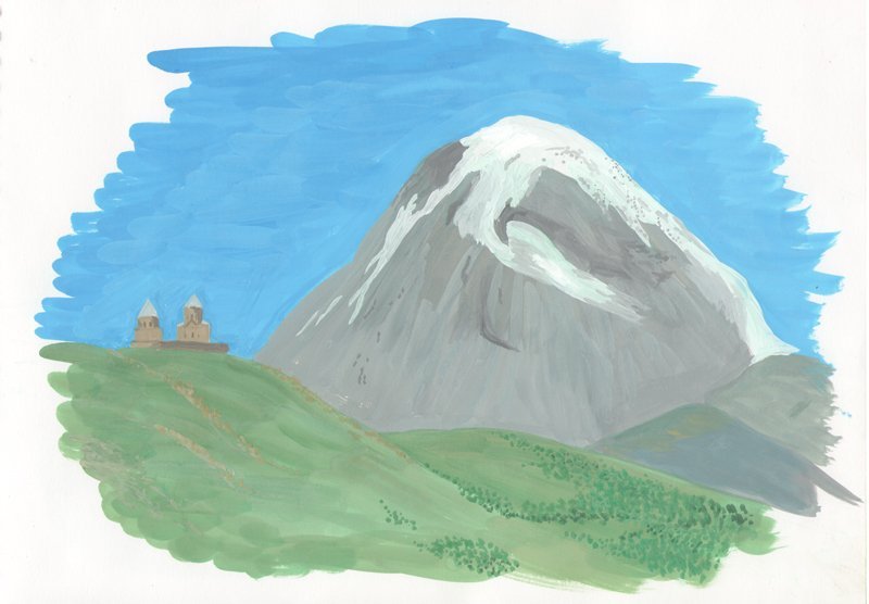 Главная мысль легкие горы. Горы рисунок. Горы детский рисунок. Иллюстрация грузинские горы. Горы Кавказа мультяшные.