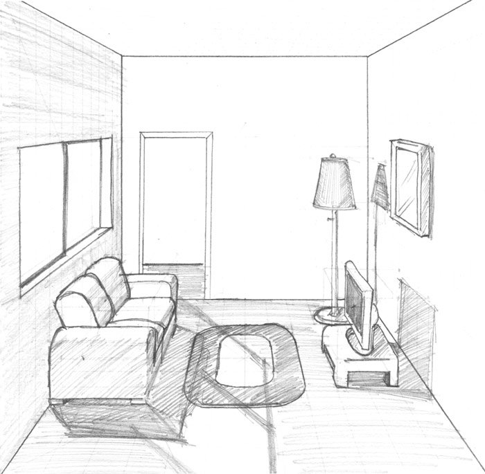 Рисунок комнаты 7 класс легко. Комната для рисования. Комната карандашом. Интерьер комнаты рисунок. Комната в перспективе.