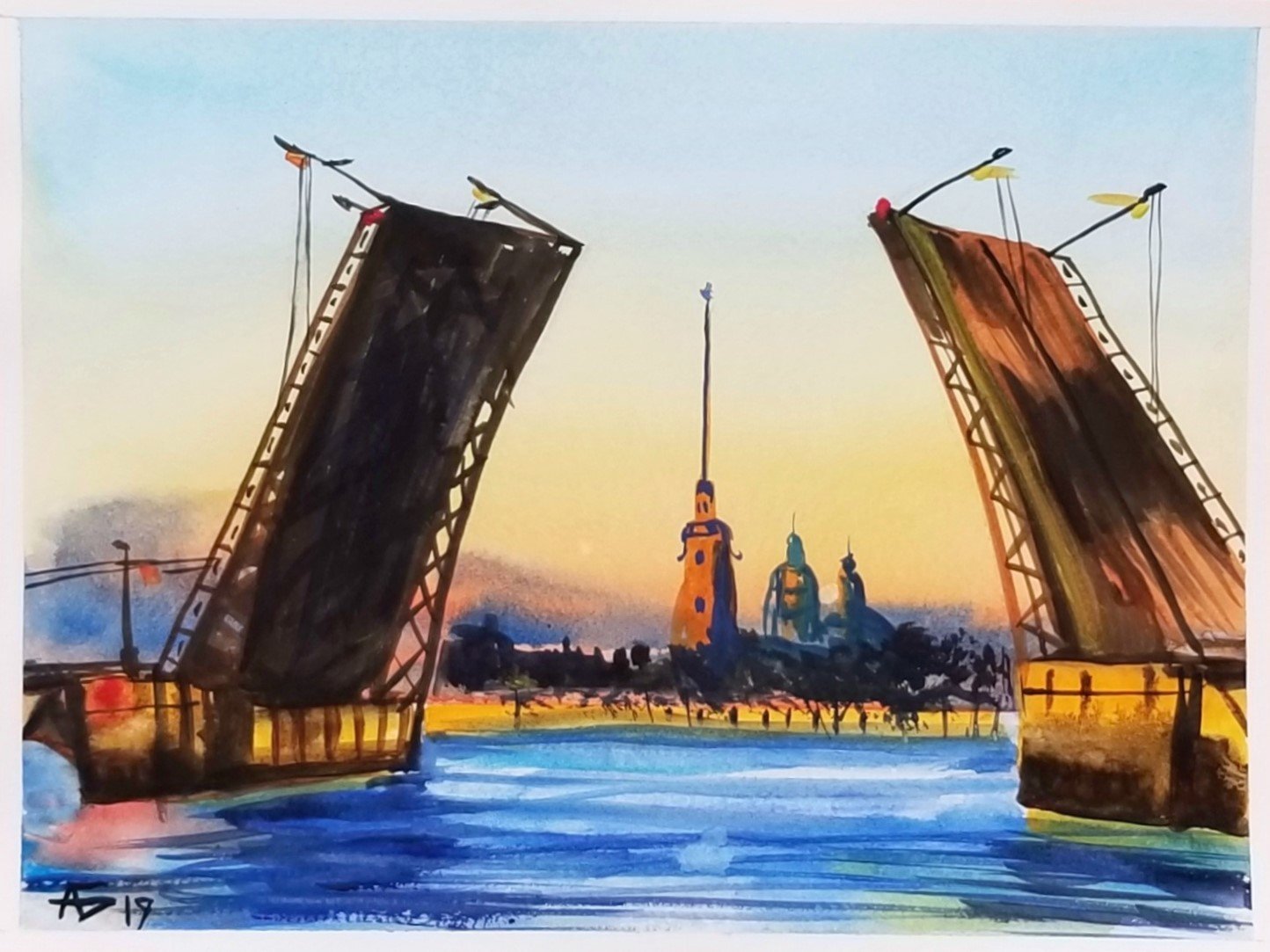 Красивые рисунки мостов Санкт-Петербурга
