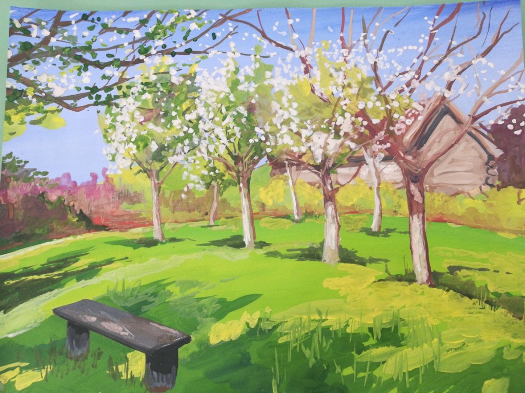 Весенний сад картинки для детей. Кастеева цветущие яблони. Рисование цветущие сады. Яблоневый сад живопись. Рисование Цветущий сад.