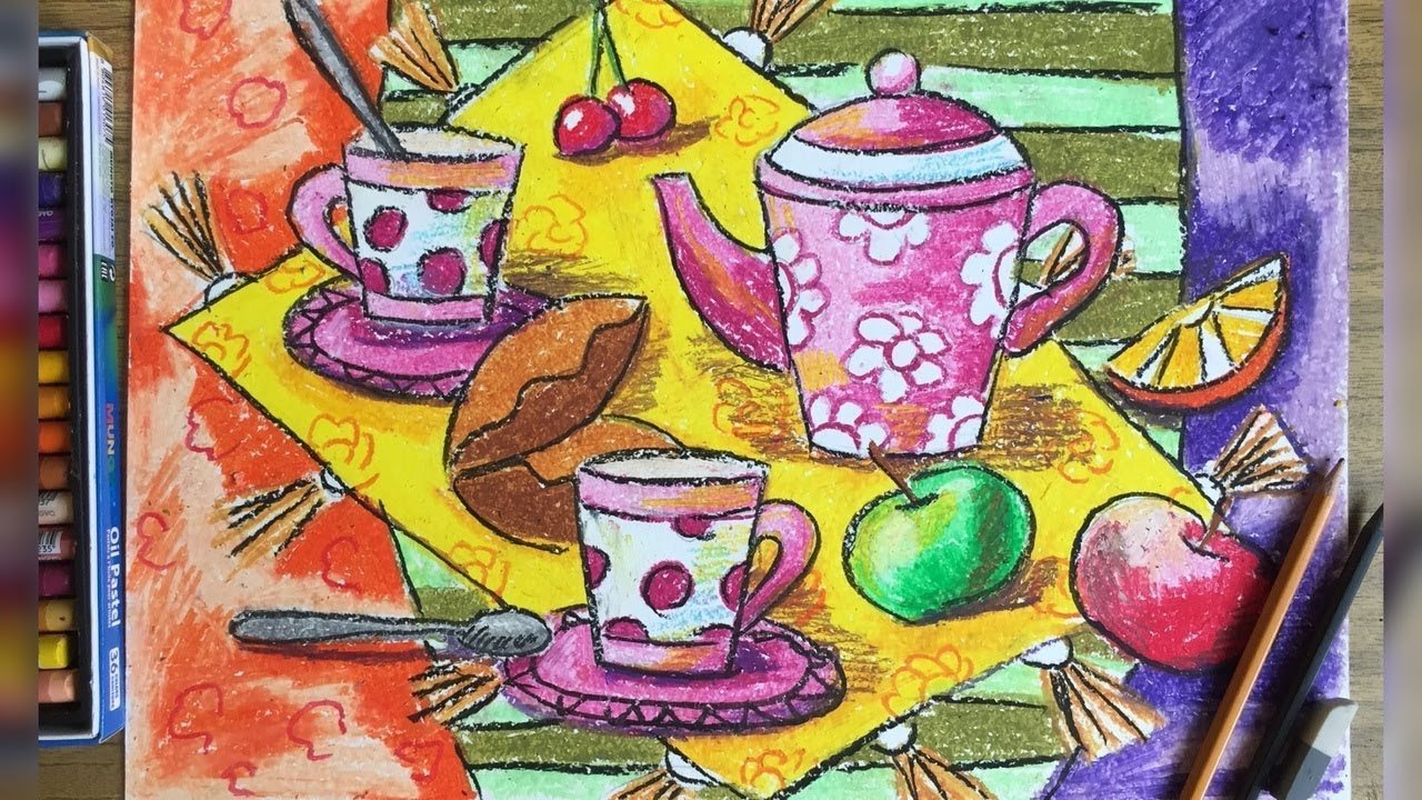 Урок чаепитие. Натюрморт детские рисунки. Декоративный натюрморт цветными карандашами. Чаепитие рисунок. Натюрморт рисунок для детей.