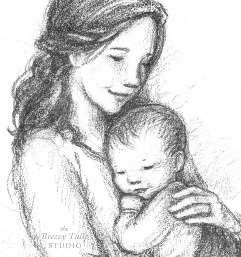 Двойной портрет матери и ребенка. Рисунок для мамы. Рисунок на тему материнство. Самый красивый рисунок для мамы. Портрет мамы для детей.