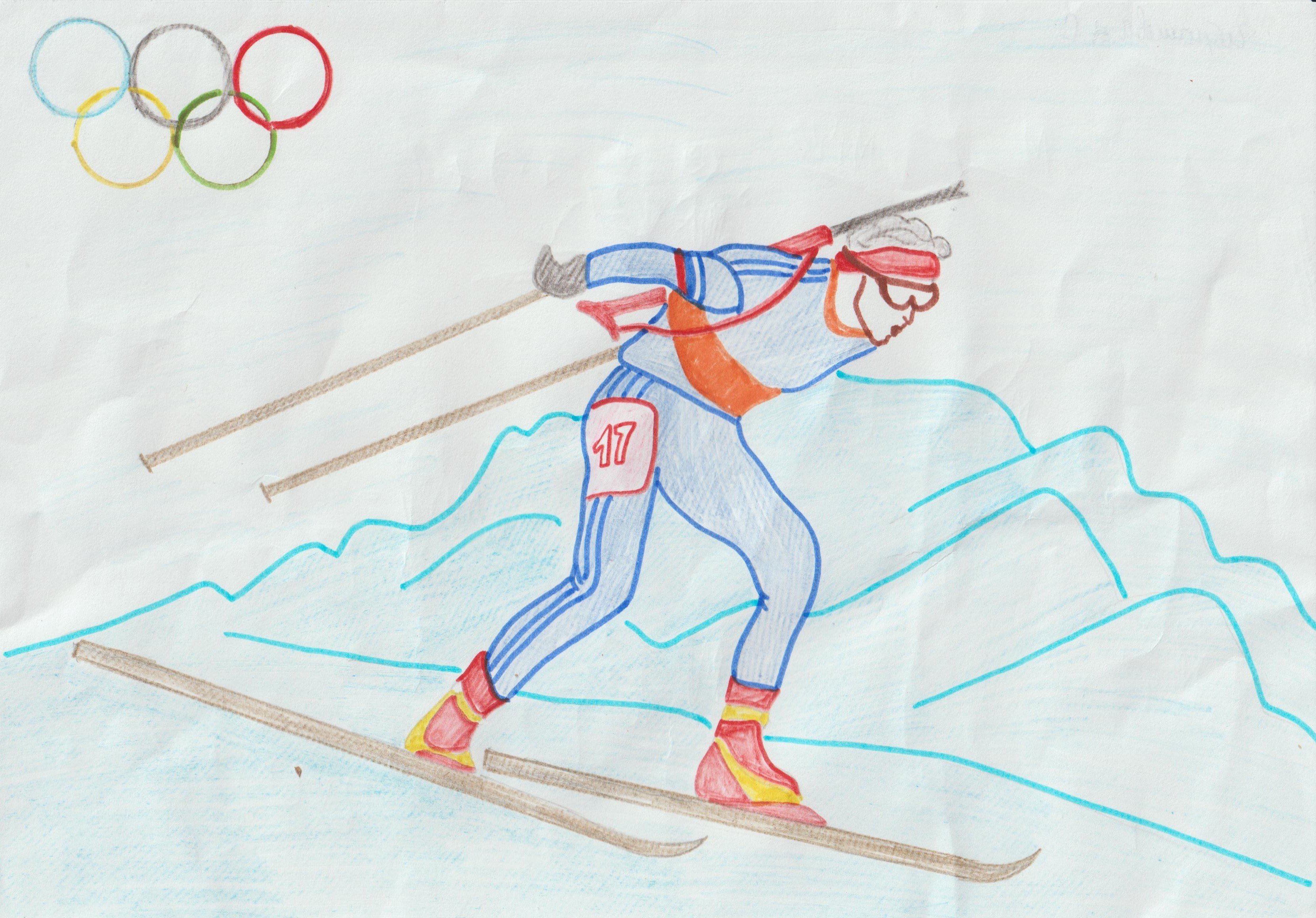 Олимпийские игры рисунок легко. Рисование Олимпийских спортсменов,. Олимпийские игры рисунок. Лыжник изо. Биатлон рисунок.