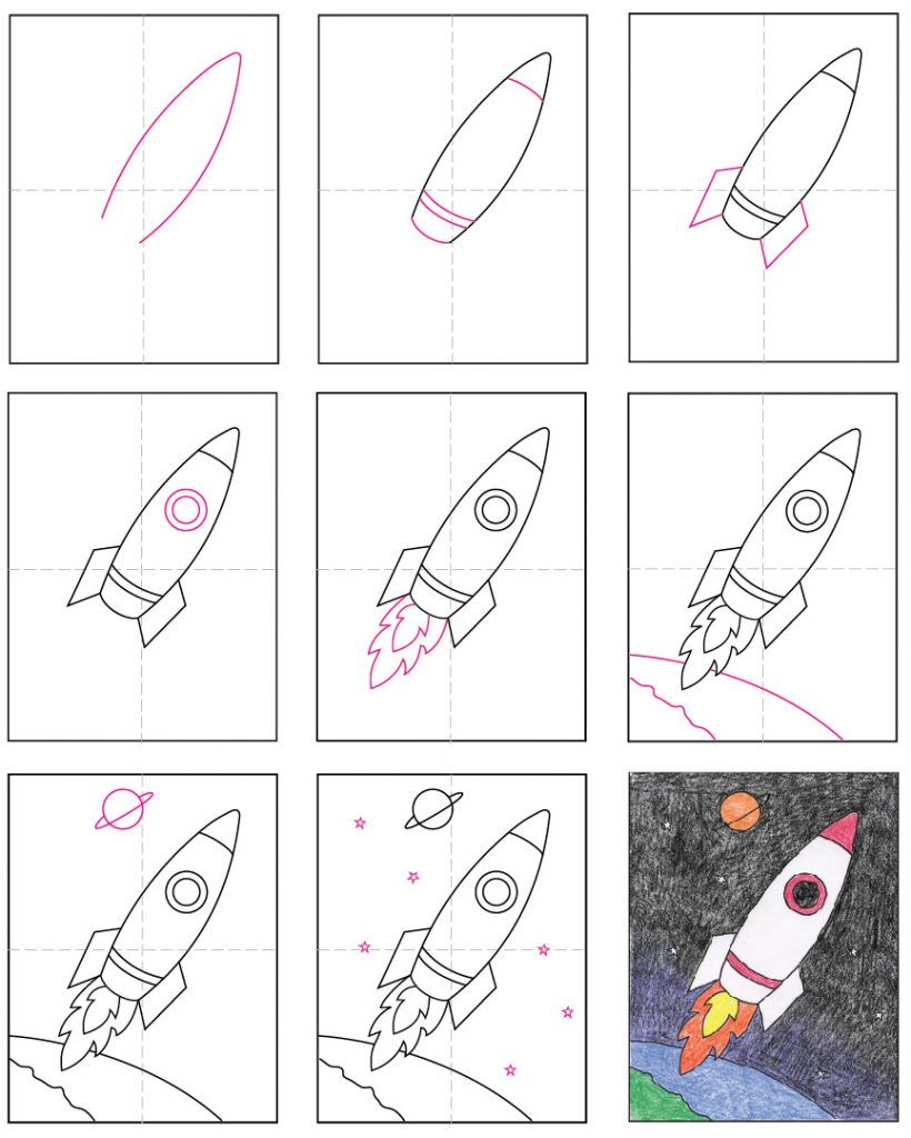 Ракета для срисовки. Ракета рисунок. Рисование ракета. Поэтапное рисование ракеты. Рисование Космическая ракета.