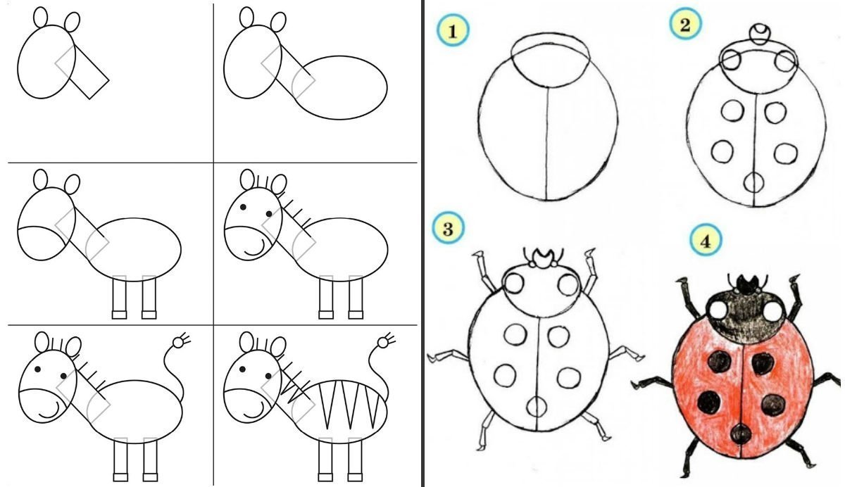 Рисуем карандашом детям поэтапно для начинающих. Простые схемы для рисования для детей. Схемы для рисования для детей 4-5 лет. Рисование по этапам для детей. Схемы рисования для детей 5 лет.