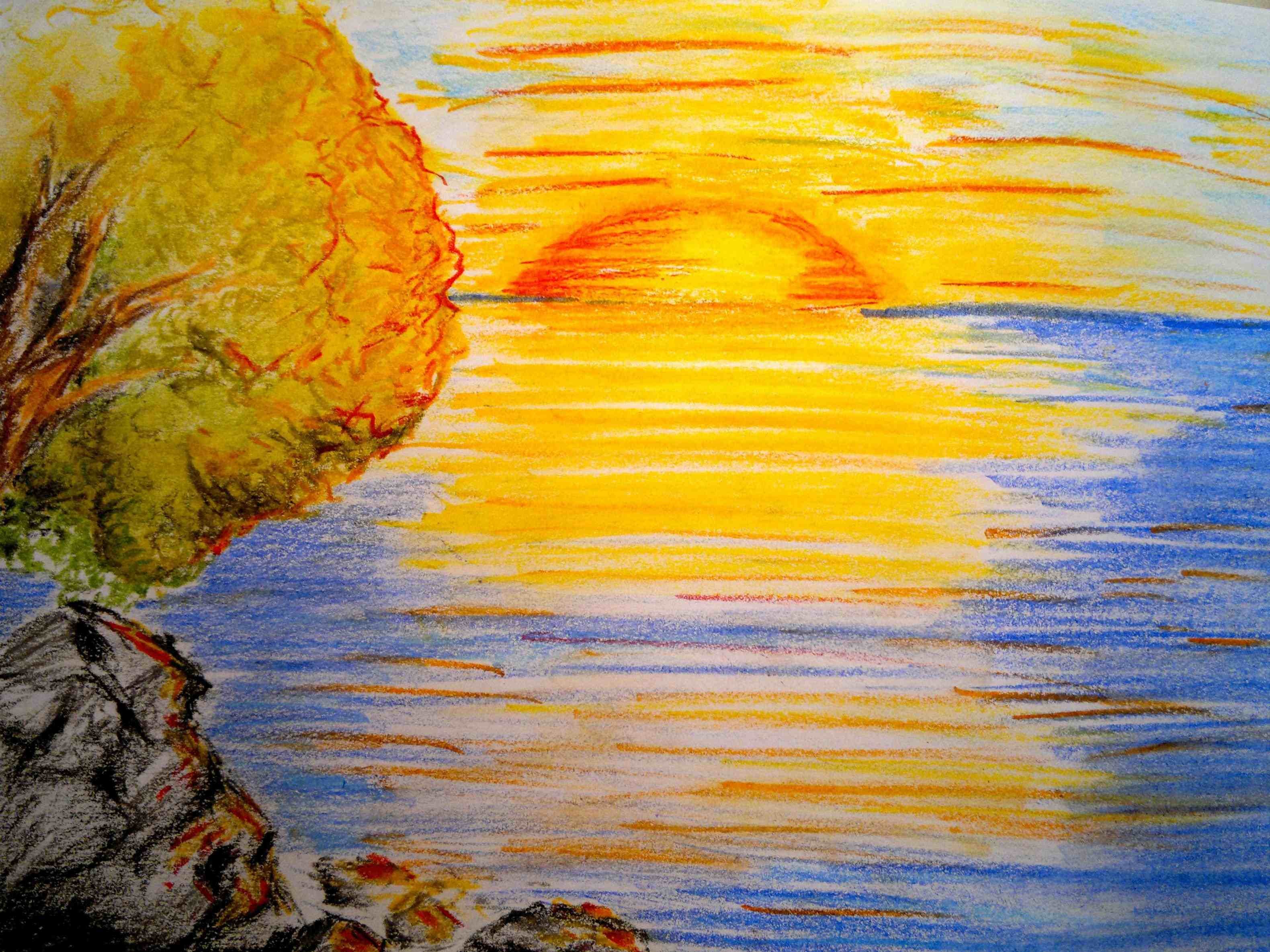 Море Рисунок Цветными Карандашами
