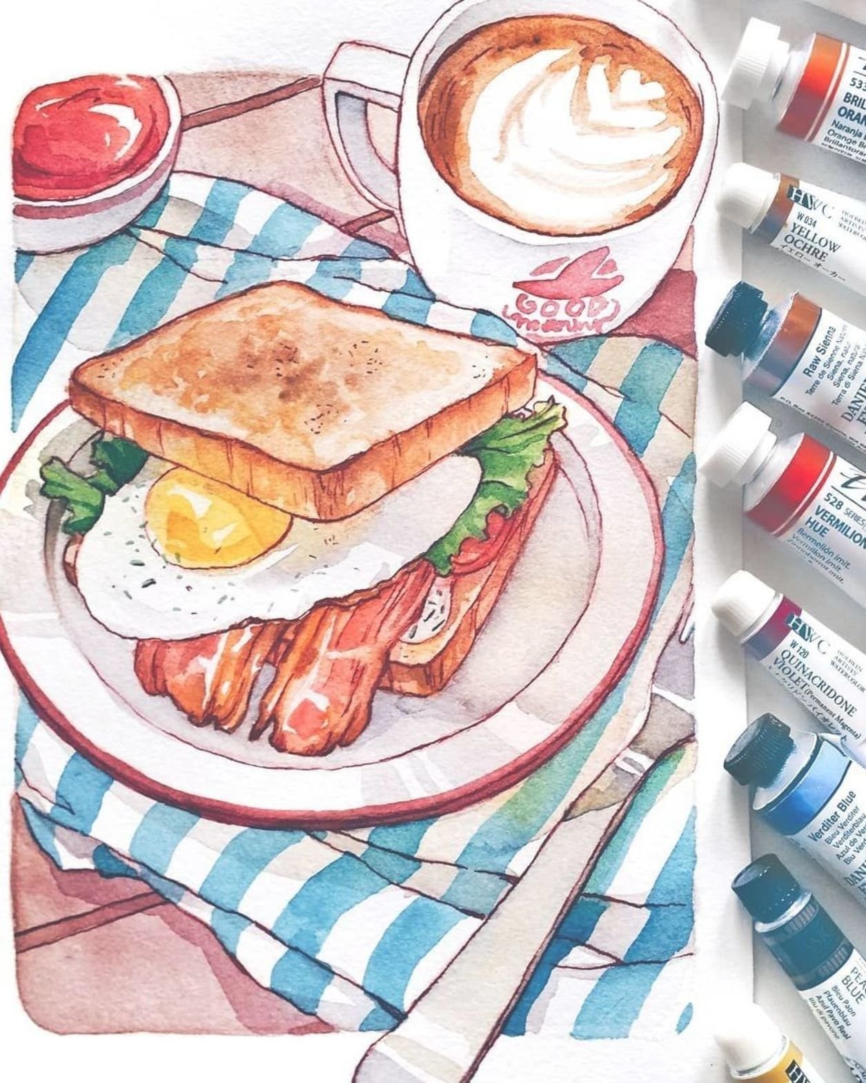 Фуд рисунок. Зарисовки еды. Завтрак рисунок. Рисунки еды. Завтрак акварель.