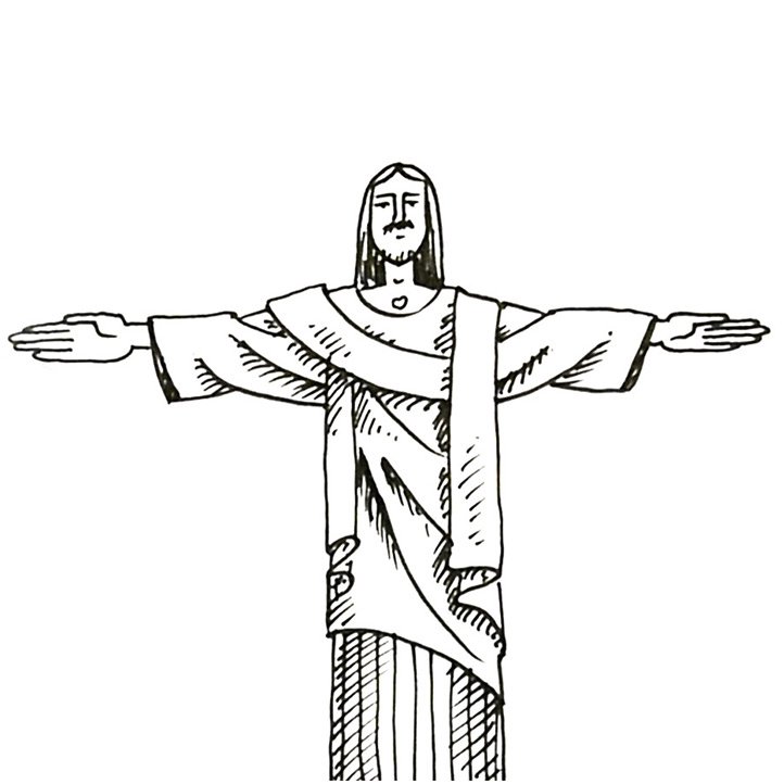Как нарисовать иисуса. Статуя Христа-Искупителя в Рио. Статуя Христа в Бразилии. Статуя Христа-Искупителя раскраска. Статуя Иисуса Христа рисунок.