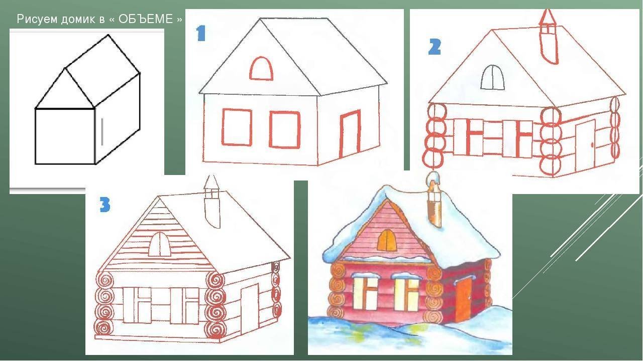 Дома рисовать 4. Объемный дом рисунок. Поэтапное рисование дом. Этапы рисования домика. Домик рисунок.