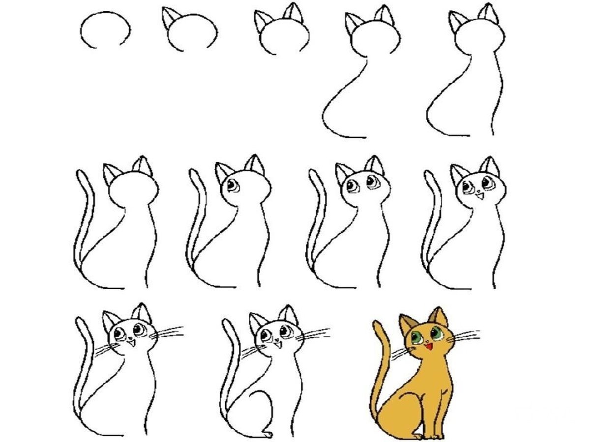 Рисунки кошек карандашом для начинающих легкие (47 фото)