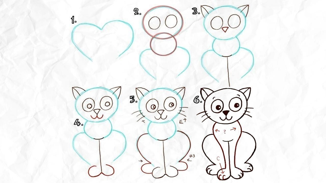 Как красиво рисовать котиков. Простые рисунки для срисовки. Рисунки для срисовки лёгкие. Простые рисунки для начинающих. Легкие рисунки для срисовывания.