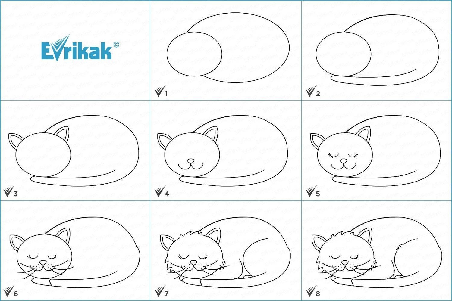 Рисуем пошагово. Пошаговое рисование для детей. Схема рисования кошки. Поэтапное рисование кошки. Этапы рисования кошки для дошкольников.
