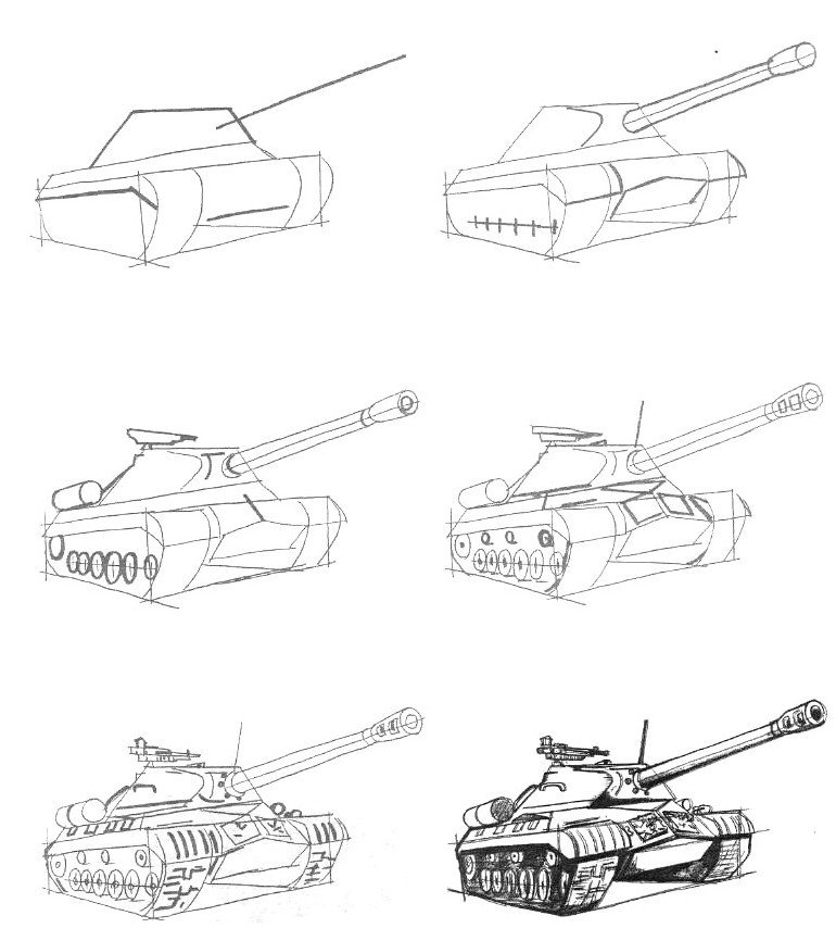 Как нарисовать танк карандашом поэтапно 21+ урок
