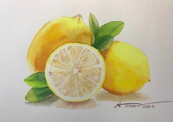 Как нарисовать лимоны на ветке акварелью