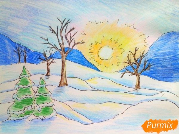 Идеи для срисовки пейзаж зимы (90 фото)