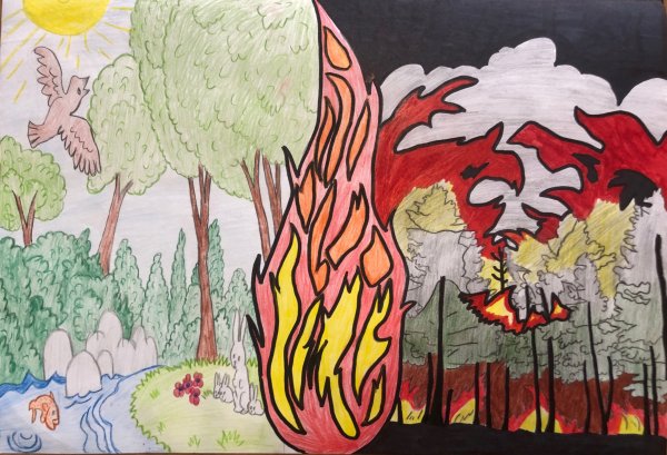 Как нарисовать пожар в лесу 🚩 нарисовать рисунок лесные пожары 🚩 Рисование
