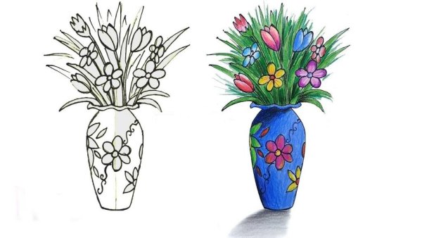 Идеи для срисовки ваза с цветами легкие (90 фото)