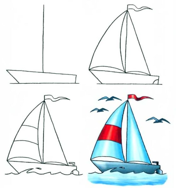 Как нарисовать корабль с парусами — парусник