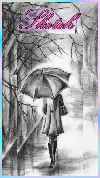 Рисунок человека с зонтом, идущего под дождем. | Премиум Фото
