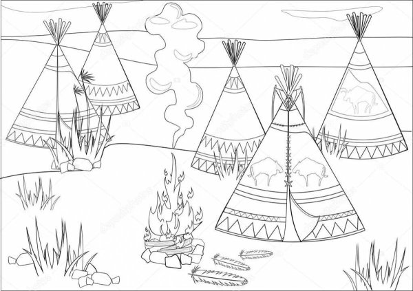 Индейцы в деревне вектор