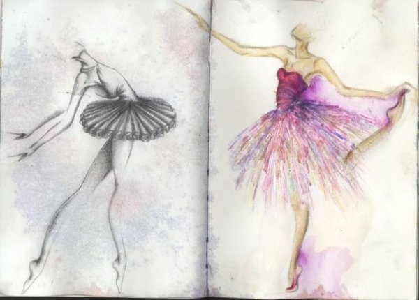Балерина цветными карандашами