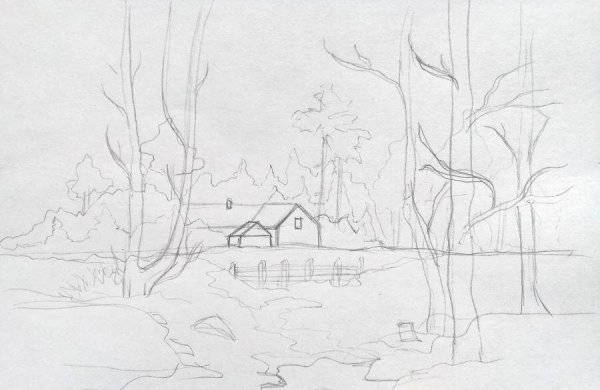 Идеи для срисовки зимний пейзаж легкий карандашом для начинающих (90 фото)