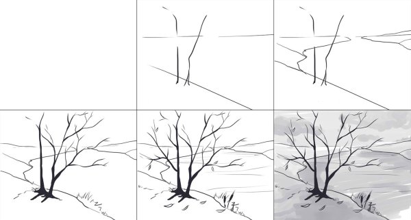 Идеи для срисовки пейзажи карандашом для начинающих простые поэтапные (90 фото)