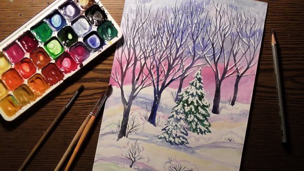 Идеи для срисовки красивые новогодние красками поэтапно для начинающих (90 фото)