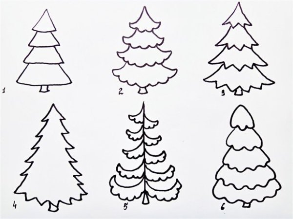 Рисунок елки для срисовки (50 картинок)