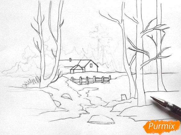 Идеи для срисовки поэтапно простым карандашом зимы (90 фото)
