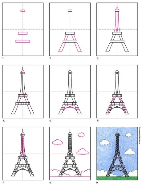 Идеи для срисовки простые эйфелевой башни поэтапно (90 фото)