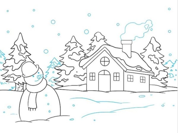 Идеи для срисовки зимний пейзаж простым карандашом поэтапно (90 фото)