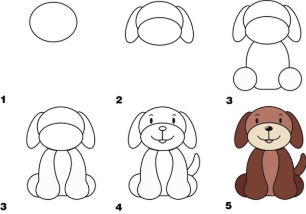 Идеи для срисовки собачка для детей поэтапно простой (90 фото)