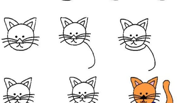 Идеи для срисовки кошка карандашом для детей поэтапно простые (90 фото)